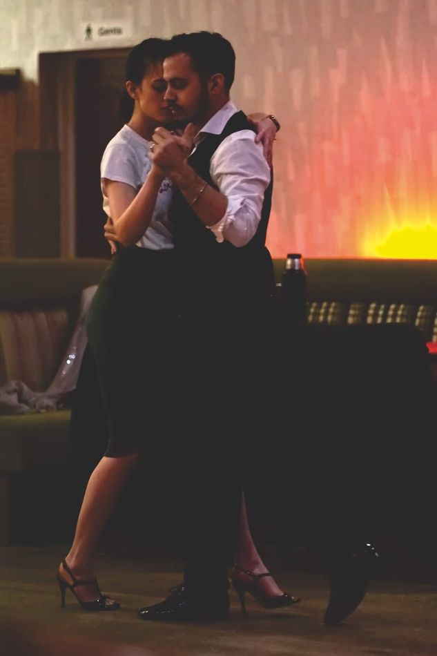 Dancing Argentine tango in close embrace